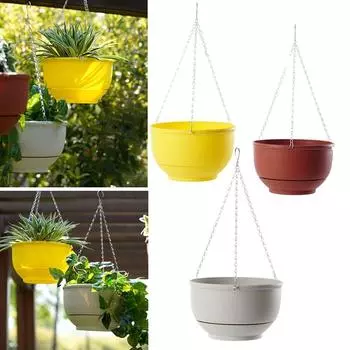 Модный садовый декор, подвесной цветочный горшок с цепочкой, домашний декор, корзина для растений, подвесная корзина, круглый цветочный горшок серый белый