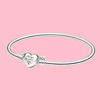 Модный серебряный браслет S925 с крыльями ангела в форме сердца, посеребренный браслет, подходящий для элегантных украшений для женщин, подарков на день рождения 16 cm