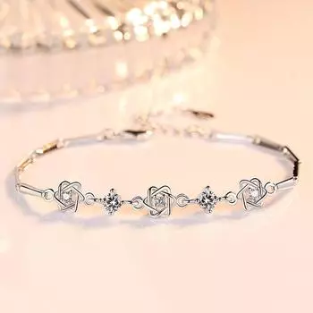 Модный серебряный браслет с шестиконечной звездой для девочек, милая и простая цепочка на запястье, ювелирные изделия для рук