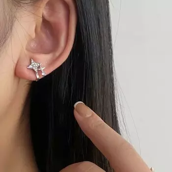 Модный серебряный крест со звездой и кристаллом циркония, женский геометрический зажим для ушей, ювелирное изделие в подарок без отверстий для ушей как