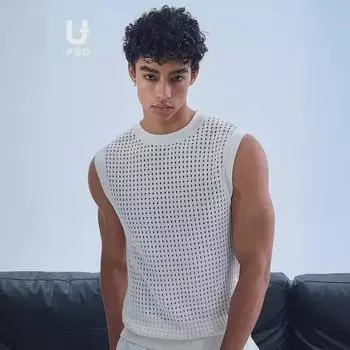 Модный сетчатый трикотажный жилет без рукавов: Полый дизайн, круглый вырез, повседневный стиль XL чёрный