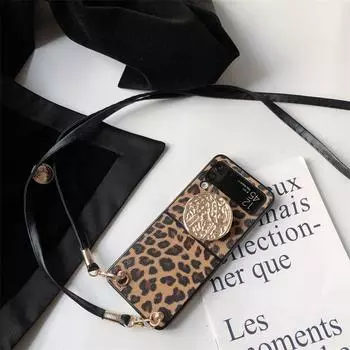 Модный сексуальный кожаный чехол с леопардовым принтом через плечо для телефона Samsung Galaxy Z Flip 4 Z Flip 3 Flip 4 5g, золотой чехол с кронштейном Galaxy Z Flip 3