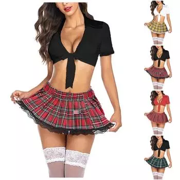 Модный сексуальный кружевной клетчатый студенческий наряд L