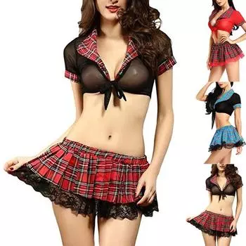 Модный сексуальный кружевной клетчатый студенческий наряд L