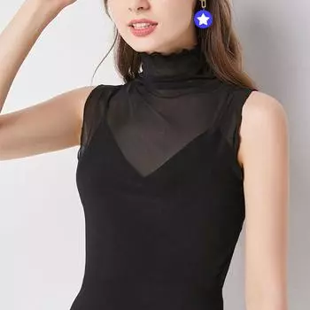 Модный сексуальный кружевной топ без рукавов и сетчатый низ с высоким воротником для женщин M белый