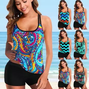 Модный сексуальный купальник, новый костюм, купальник с разноцветным принтом и открытой спиной, без бретелек, пляжный купальник, S-6XL S синий