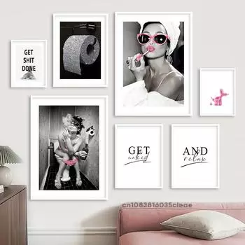 Модный сексуальный обнаженный женский плакат для туалета, декоративные картины, блестящий рулон бумаги, холст, настенная художественная картина, ванная комната, туалет, домашний декор комнаты 21x30cm No Framed