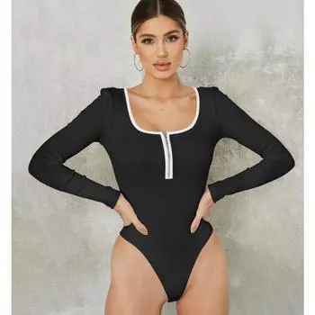 Модный сексуальный женский боди с длинным рукавом и квадратным воротником 2024 года, черный уличный облегающий комбинезон, женский обтягивающий элегантный новый повседневный костюм 2270 S чёрный