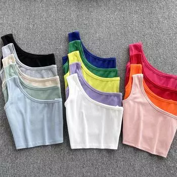 Модный сексуальный жилет на подтяжках с диагональными плечами для женщин, чтобы носить на одно плечо, тонкий короткий бездонный топ, летний топ