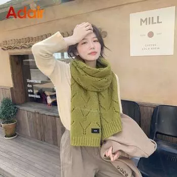 Модный шарф для мужчин и женщин, уличный удобный зеленый шарф, корейская версия нового однотонного вязаного шейного платка Tide AD2155 China&One Size зелёный