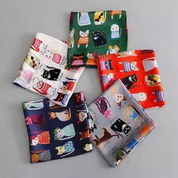 Модный шарф хиджаб для женщин, шелковый платок с принтом кошки, платки для головы, женские 90 см * 90 см, квадратные шали, обертывания, шейные платки для женщин