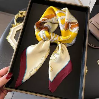 Модный шарф, квадратный шарф 70 см, универсальная шаль-цепочка, искусственный шелковый шарф, профессиональный женский шарф 70 * 70cm (1-3cm error)