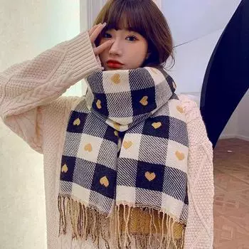 Модный шарф Love для женщин, осень и зима, новый вязаный шарф в клетку B
