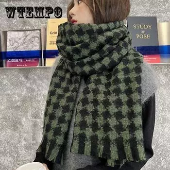 Модный шарф с бриллиантами для женщин осенью и зимой, сладкий кашемировый шарф в клетку, утолщенный теплый шарф-шаль ONE SIZE