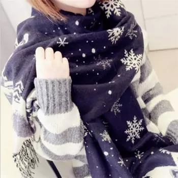 Модный шарф с изображением оленя-снежинки, увеличенный размер, шарф из искусственного кашемира с бахромой, женский шарф двойного назначения Above 175cm красный