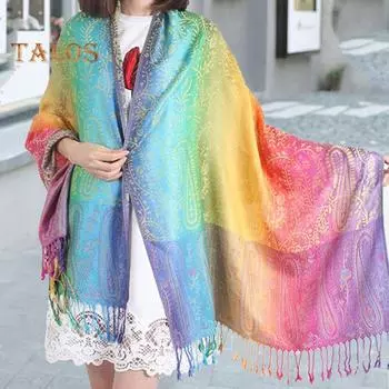 Модный шарф жаккардовый женский шарф-обертка кисточки шарфы универсальная шаль с кисточками по краю подарок на день рождения для девушки себе 200cm фиолетовый