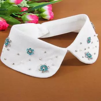 Модный шифоновый маленький фальшивый воротник для женщин, универсальный и элегантный синий свитер со стразами, декоративный воротник