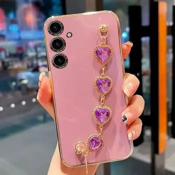 Модный силиконовый чехол с бриллиантовым браслетом и цепочкой для Samsung Galaxy S24Ultra A54 A15 A05S M52 M23 A04S S23fe противоударный защитный чехол A 05 S23FE 5G бежевый