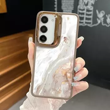 Модный силиконовый матовый чехол для телефона с мраморной текстурой для Samsung S24 Ultra S23 Plus FE A54 A34 A55 A35 A14 A52 A15, подставка для камеры, противоударный мягкий чехол из ТПУ Samsung S24 чёрный