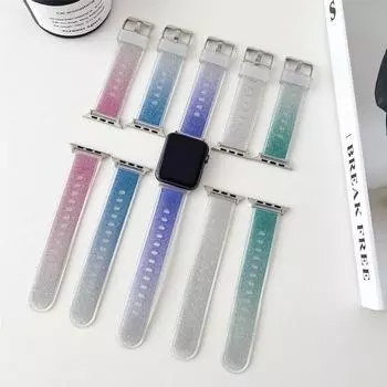 Модный силиконовый ремешок с блестящим порошком для Apple Watch 9 Ultra 2 41 45 49 мм, ремешок для часов для IWatch 8 7 6 5 40 44 38 42 мм, браслет