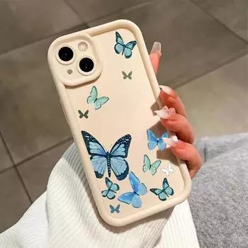 Модный синий чехол-бабочка для iPhone Samsung Galaxy Xiaomi Redmi POCO HUAWEI Honor противоударный резиновый мягкий гибкий чехол iPhone 13 Mini