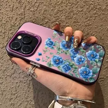 Модный синий цветочный чехол для iPhone 16 Samsung A55 M35 S24 Xiaomi Redmi Note 13 Pro 14C Huawei Honor 200 противоударный чехол-бампер для телефона с защитой от царапин Samsung A54 5G