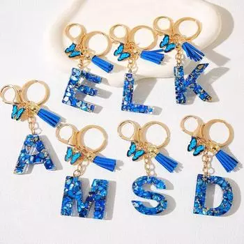 Модный синий глазурованный камень с буквами A-M, брелок с инициалами, бабочка, кисточка, кулон, автомобильный брелок, женские подарочные аксессуары