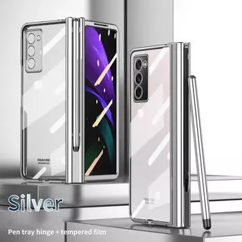 Модный складной чехол с держателем S Pen для Samsung Galaxy Z Fold 2 5g Fold3 Fold2 Fold 3, защитная пленка для стекла for Galaxy Z Fold 2 серебряный