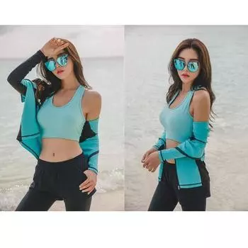 Модный солнцезащитный купальник для пар, быстросохнущий костюм медузы, костюм для серфинга, подводного плавания, женский 5 шт., топ на молнии спереди, длинные брюки, купальный костюм M