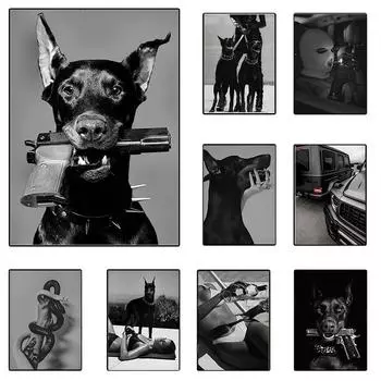 Модный современный черно-белый доберманский пистолет Hypebeast, роскошный постер с леопардовым тигром, собакой, холст, картина, художественная картина, скандинавский домашний декор 21x30cm No Framed