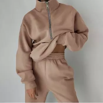 Модный спортивный костюм женский флисовый повседневный спортивный комплект с длинными рукавами толстовки брюки спортивная одежда XXXL чёрный