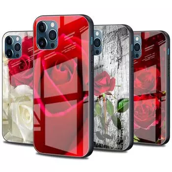 Модный стеклянный чехол для Apple Iphone 13 12 Mini 11 Pro Max 7 8 Plus Xr X Xs 6 6s Se 2020, сумка с красными розами и цветами, чехол для телефона for iPhone XS