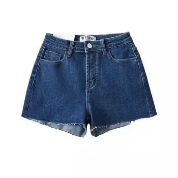 Модный стиль 2023 Лето Новое поступление Женская одежда Стильные Легчайшие для сочетания Приталенные Потертости Стрейч С высокой талией Джинсовые шорты Blue S