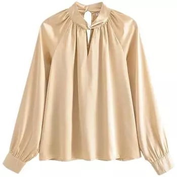 Модный стиль 2023 Осень Новая женская одежда Темперамент Дикий Длинные рукава Текстура шелкового атласа Топы 7969243 731 Deep beige S