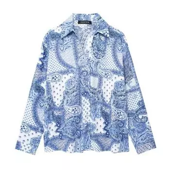 Модный стиль 2024 Весна Новое поступление Женский костюм с темпераментом Рубашка с принтом пейсли Брюки с высокой талией и широкими штанинами 3345777 Shirt L