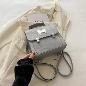 Модный стиль Бабочка Двойная Плечевая Маленькая Сумка Женская Весна И Лето Модный Мини Рюкзак Дорожная Сумка серебряный