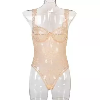 Модный стиль Инс Новое поступление Модные кружевные цветочные клетчатые облегающие топы со стальным кольцом Сексуальный прозрачный комбинезон для женщин Khaki M