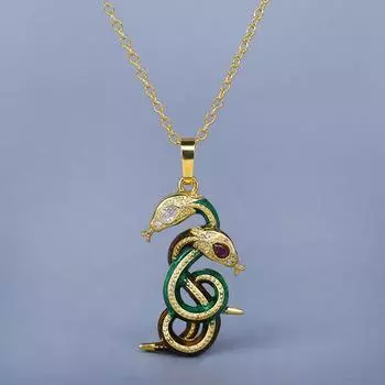 Модный стиль, креативный змеевидный циркониевый кулон, двойная змеиная обмотка, женское ожерелье, модный дизайн, ювелирные изделия, подарок на вечеринку 45cm золотой