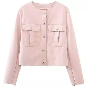 Модный стиль Осень Новое поступление Женская розовая замшевая текстура Свободная рубашка Куртка Верхняя одежда 4968227 620 Pink M