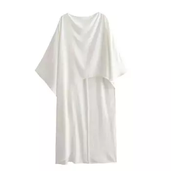 Модный стиль Осень Женская одежда Асимметричная рубашка-кейп White M
