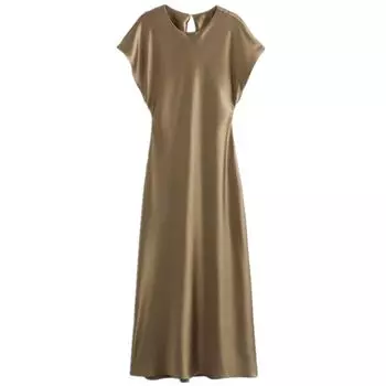 Модный стиль осеннее платье миди из шелка с атласной текстурой Figure Color XS