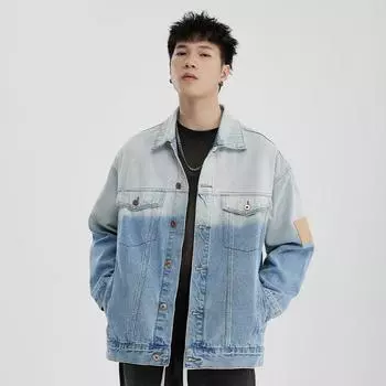 Модный стиль, постепенные изменения, стираная джинсовая куртка, мужская, с длинными рукавами, американская тенденция, свободная повседневная универсальная куртка для мужчин S