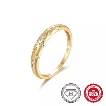 Модный стиль S925 Стерлинговое серебро Размер Звезда Мозамбикский бриллиант Женское обручальное кольцо Кольцо No. 6 золотой