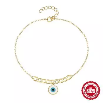 Модный стиль S925 стерлингового серебра простая кубинская цепочка Devil s Eye капает масло винтажный бирюзовый браслет 925 Silver золотой
