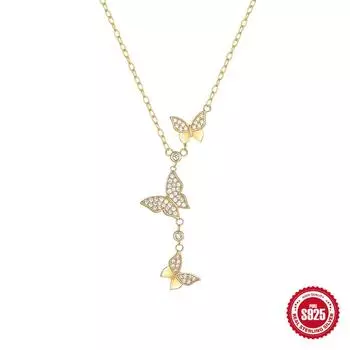 Модный стиль S925 стерлингового серебра супер фея темперамент размер бабочка бриллиант женская ключица с ожерельем 925 Silver золотой