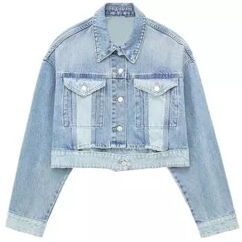 Модный стиль Весенняя мода Трендовая женская джинсовая куртка-пальто свободного кроя с открытым дизайном 4365072 406 Blue L