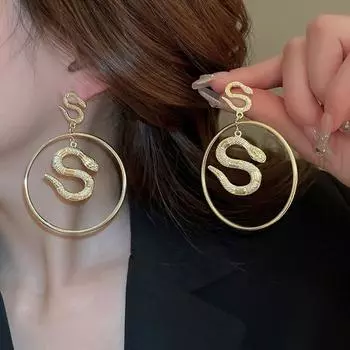 Модный стиль Золотая змея кулон серьги Золотые цвета преувеличенные серьги Золотые змея серьги-капли для девочек золотой