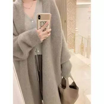 Модный супер красивый свитер женский осенне-зимний ленивый гонконгский стиль ретро шик средней длины длинный вязаный кардиган пальто L верблюд