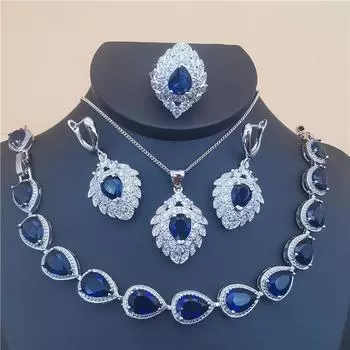 Модный свадебный комплект ювелирных украшений, женские аксессуары, серьги из циркония, ожерелье, браслет, набор колец 10