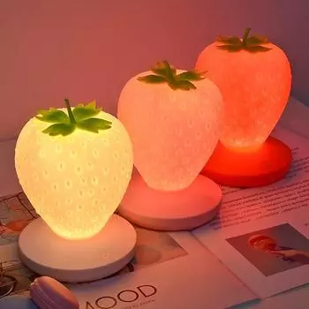 Модный светодиодный светильник с клубникой, силиконовый ночник, зарядка через USB, яркий датчик света, украшение комнаты, детский подарок None белый